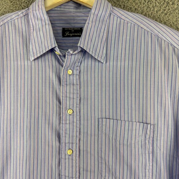 Gitman Bros Dress Shirt Mens 17.5 34‎ Blue Stripe Business Casual Preppy Wedding - Picture 3 of 14